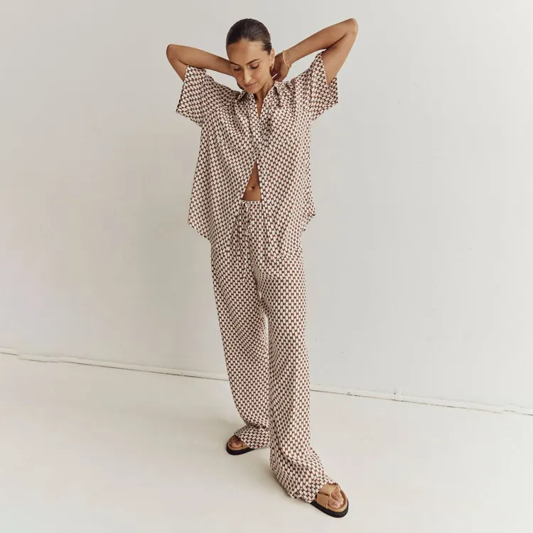 Churchf Churchf Women's Summer New Print Suit Short-Sleeved Shirt With High-Waisted Trousers Casual Two Sets For Women