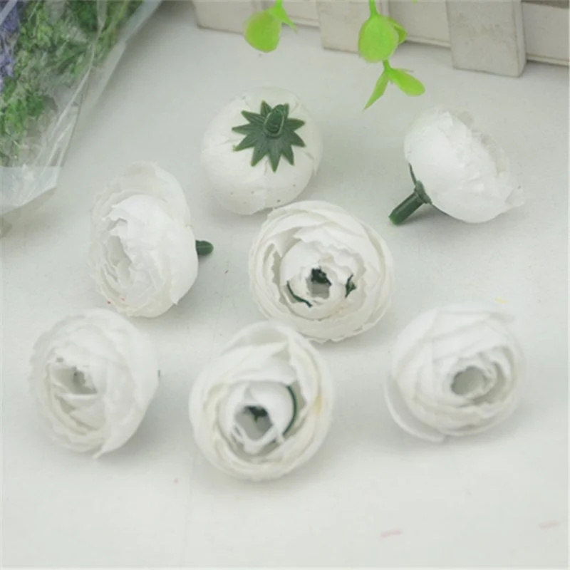 50pcs 2.5cm Artificial Small Silk Tea Buds Flower Heads For Home Wedding Decoration DIY Handmade Simulation Fake Flowers
