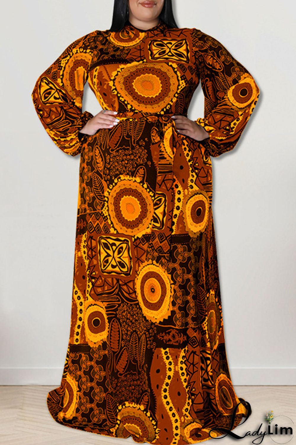 Black Fashion Casual Print Patchwork O Neck Straight Plus Size Dresses