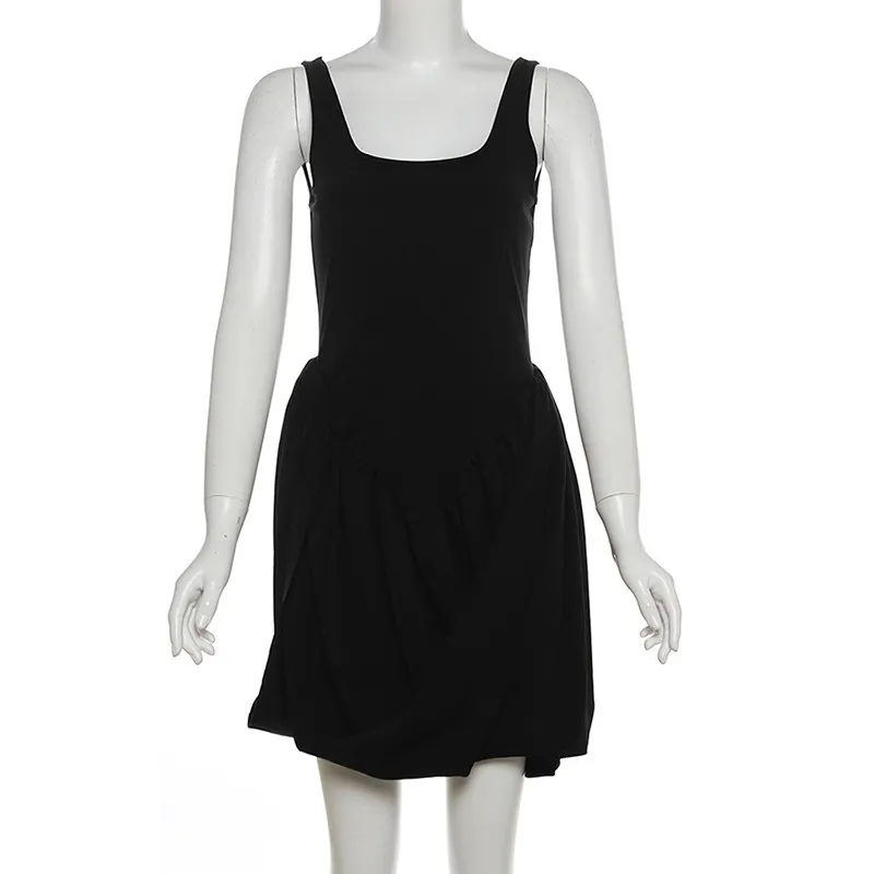 Uveng Uveng Women's Summer New Solid Color Sleeveless Vest High Waist Irregular Hem Dress