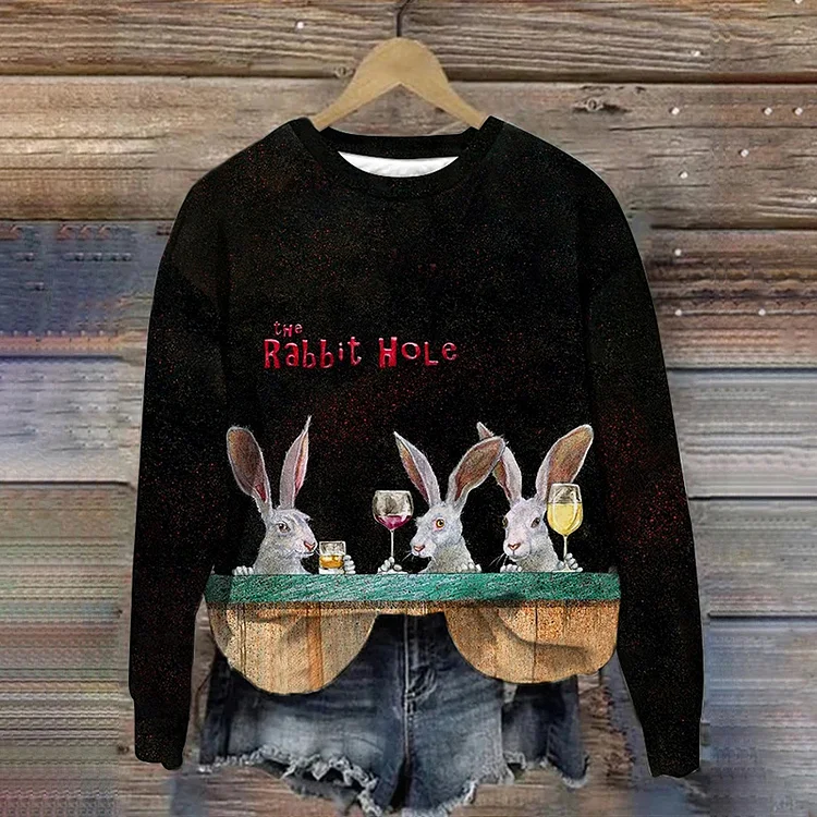 VChics Fashion Rabbit‘s Party Print Round Neck Sweatshirt