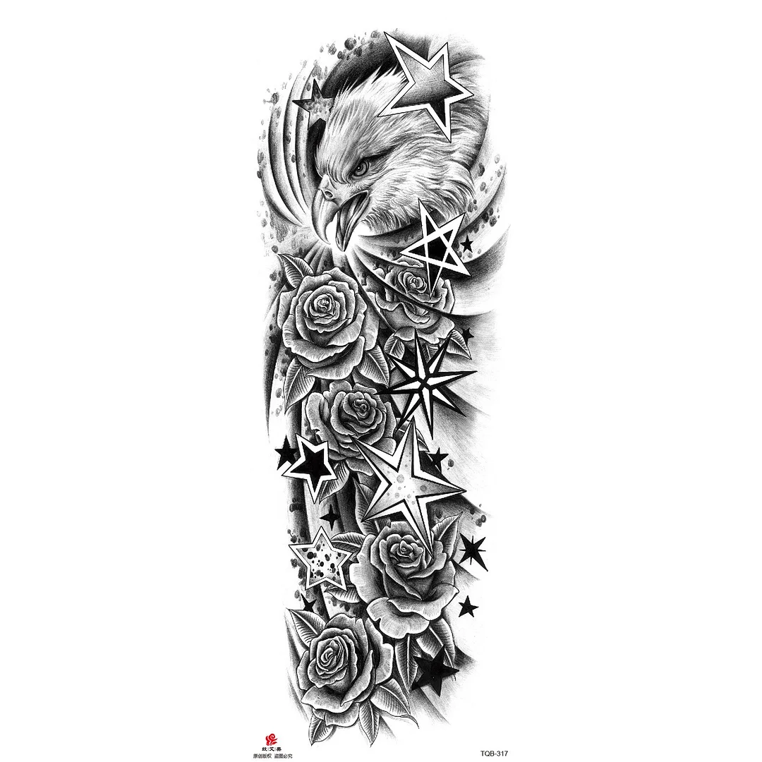 Sdrawing Arm Temporary Tattoo Wolf Lion Fish Horns Geometric Man Body Leg Rose Flower Phoenix Waterproof Sticker Cool Women Tatoo