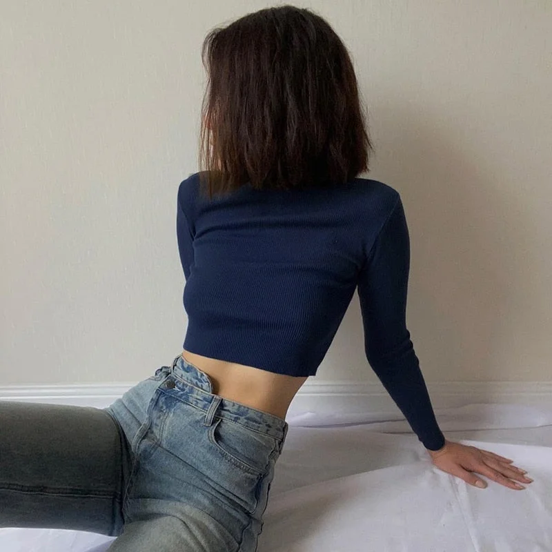 HEYounGIRL Solid Nude Turtleneck Cropped T Shirt Women Autumn Casual Long Sleeve T-shirt Ladies Skinny Basic Tee Shirt Femme