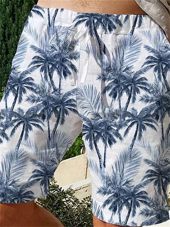 Beach Shorts Coconut Tree Print Dark Blue Light Green Loose Casual Pants