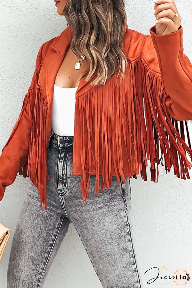 Long Sleeve Faux Suede Tassel Jacket