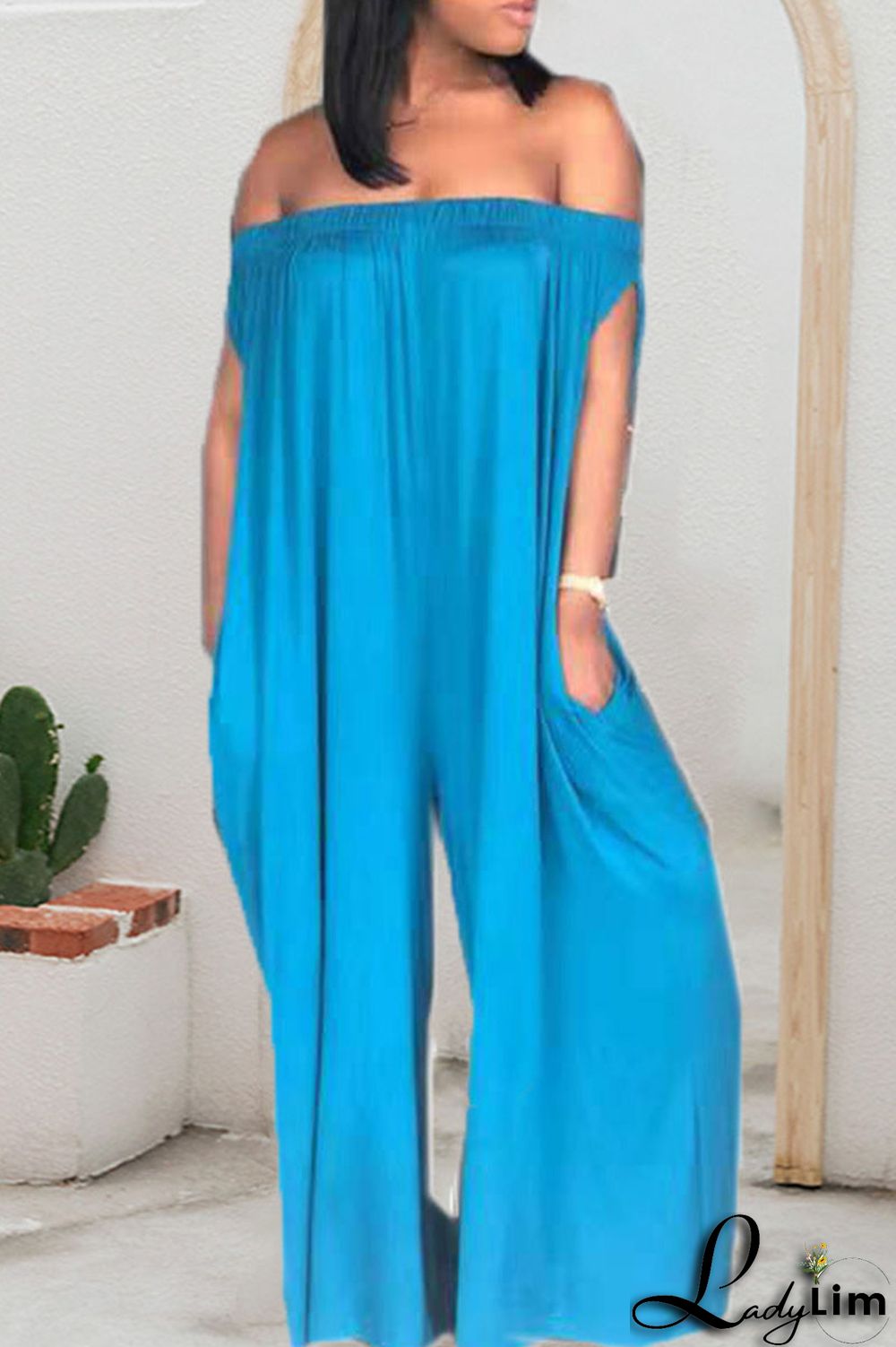 White Casual Solid Patchwork Off the Shoulder Straight Jumpsuits