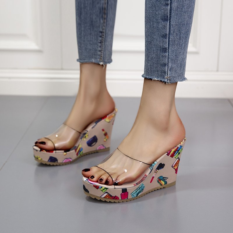 Summer New Shoes Sexy Fashion Transparent Thick Platform Slope with Waterproof Platform Wedge Female Sandals Ladies Slipper