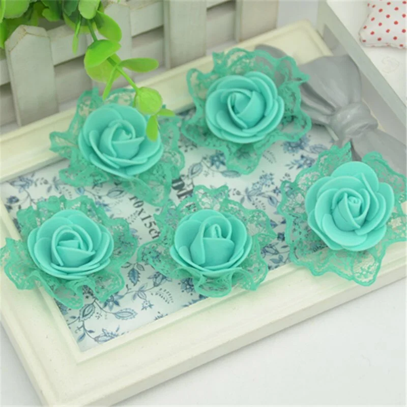 20pcs 3cm Artificial Mini Pe Foam Lace Rose Flower Heads For Wedding Party Decoration Diy Handmade Garland Craft Fake Flowers