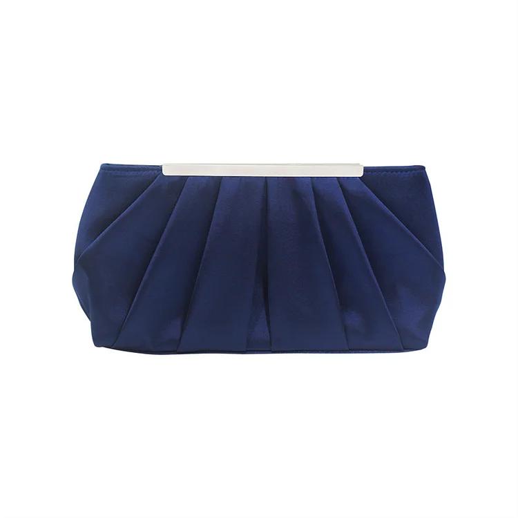 Fashion Navy Blue Satin Pleated Clutch Bag  Flycurvy [product_label]