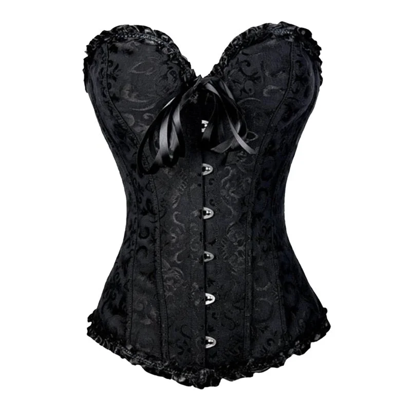 Sapubonva Corset Sexy Women's Plus Size Corsets and Bustiers Overbust Floral Gothic Brocade Corselet Clothing Top White Black