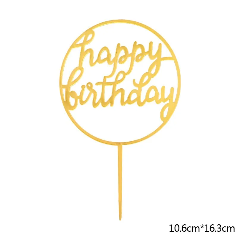 Happy Birthday Cake Topper Acrylic Gold Silver Cake Flag Cupcake Topper For Boy Girl Birthday Party Decorations Wedding Supplies