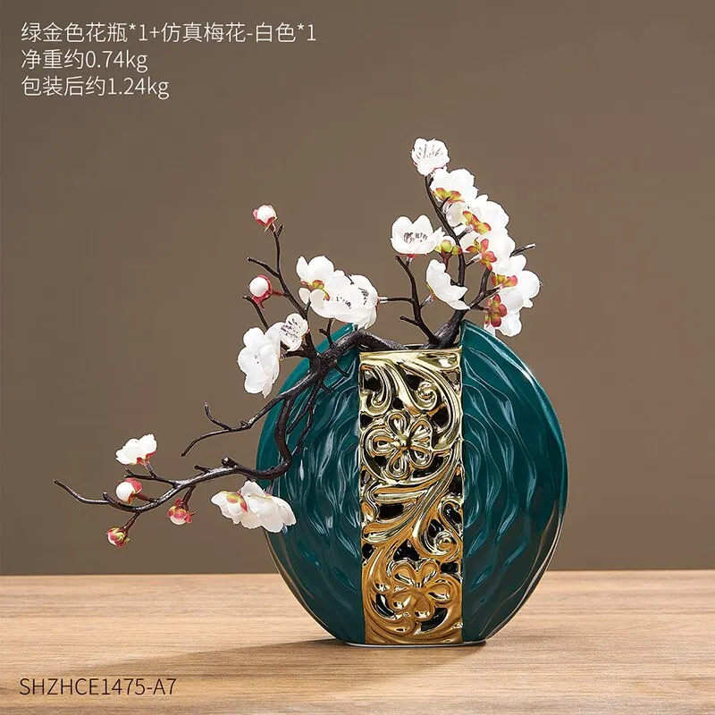 Chinese Style Ceramic Vase Green White Round Vase Living Room Decoration Vase Modern Home Decoration Desk Vase Gift white vases