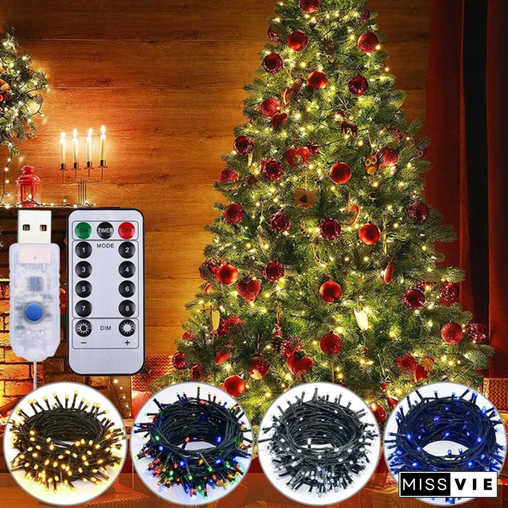5M 50LEDs 10M 100LEDs LED String Lights Green Wire Remote Control USB Operated Timer Dimmable 8 Modes Fairy Twinkle Christmas Tree Lights Waterproof Starburst Lights for Christmas Birthday Bedroom Corridor Patio Wedding