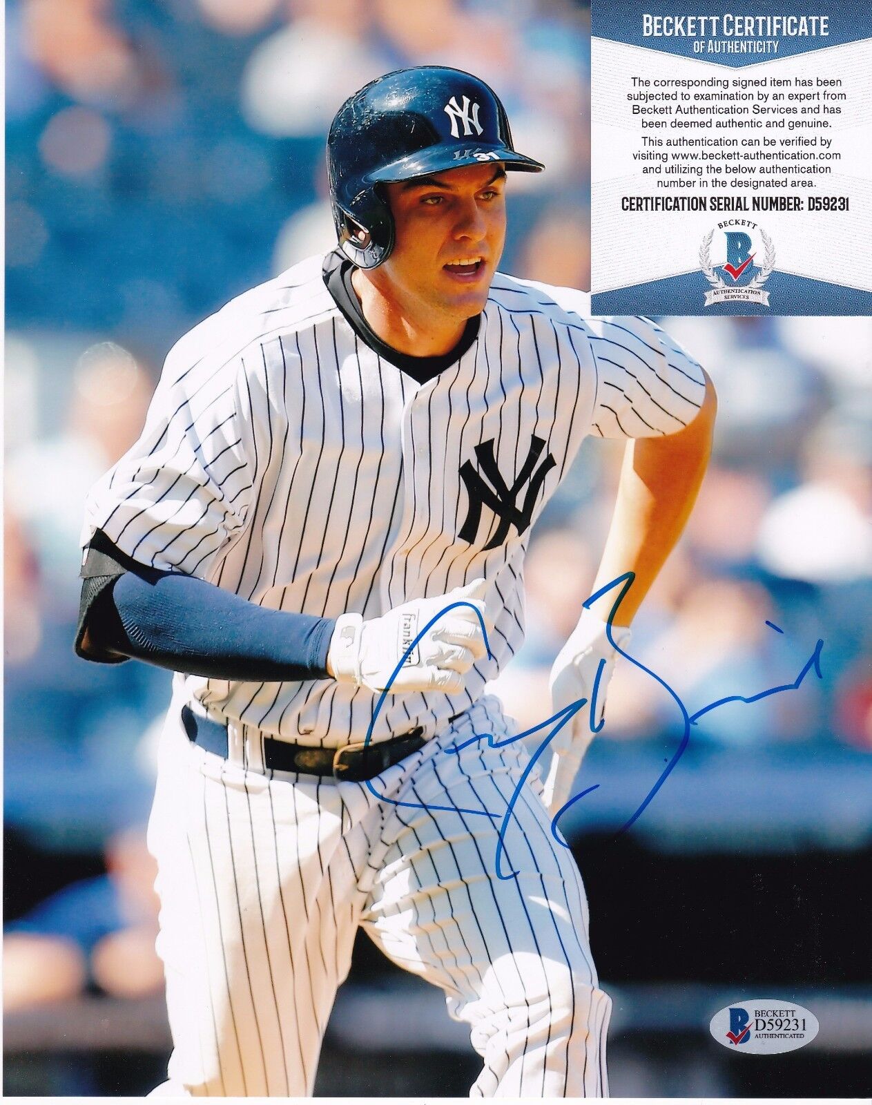 GREG BIRD NEW YORK YANKEES BECKETT AUTHENTICATED ACTION SIGNED 8x10