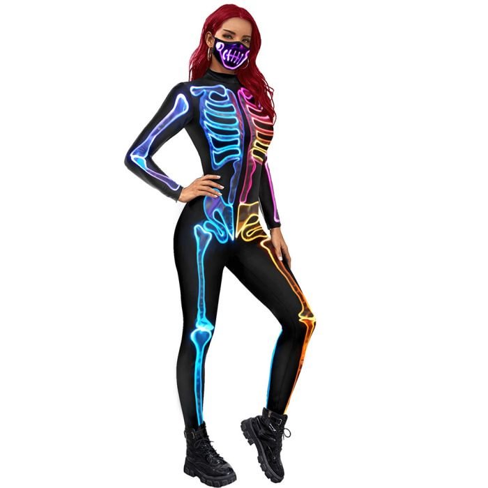 Skeleton Jumpsuit Womens Halloween Funny Costume-elleschic