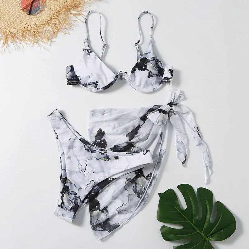 Sexy V-Bar Underwire Bikini 2021 New Three Pieces Bikini Set Swimwear Women Push Up Swimsuit Female Bathing Suit Beachwear Swim