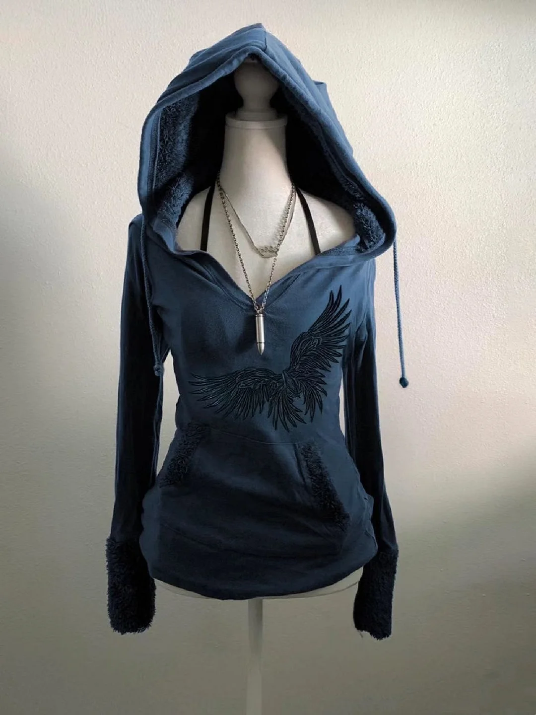 Aonga Y2K Gray Sweatshirt Autumn Winter Womens Harajuku Gothic Skull Graphic Embroidered Pullover Hoodie New Sexy Slim Sweatshirt Tops aonga