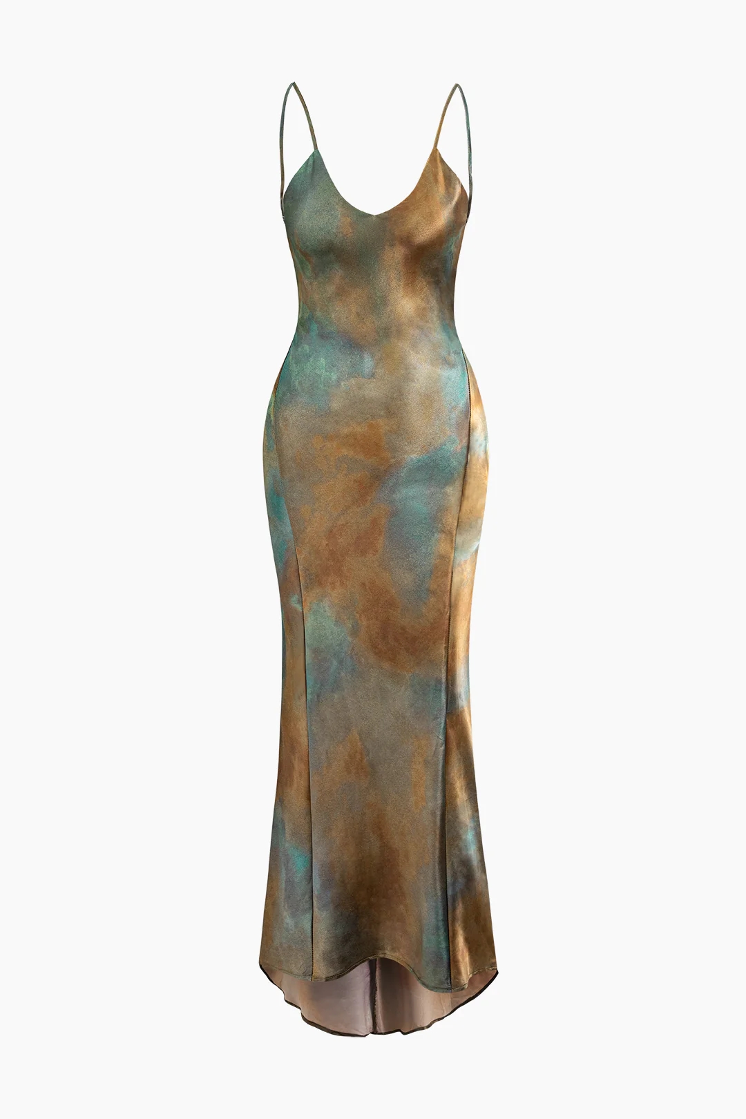 Rotimia Tie Dye V-neck Satin Maxi Dress