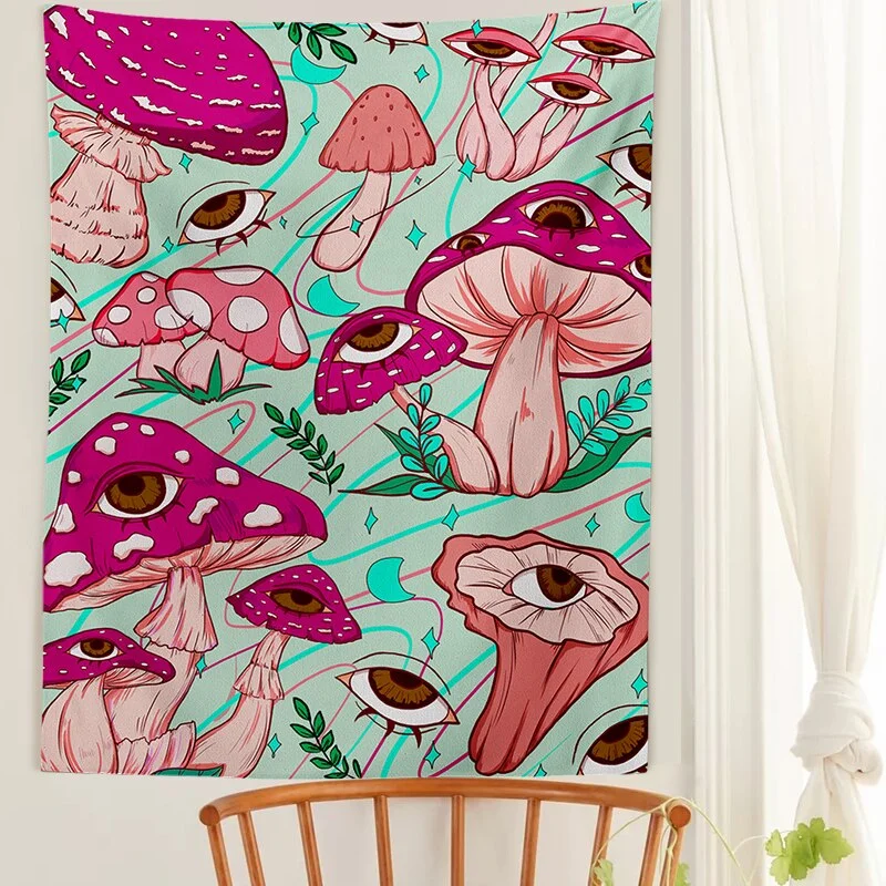 PsychedelicMushroom Tapestry Wall Hanging eyes Tapestries Hippie Home Decor Aesthetic Room Decor Home Tapiz Decoration Mural