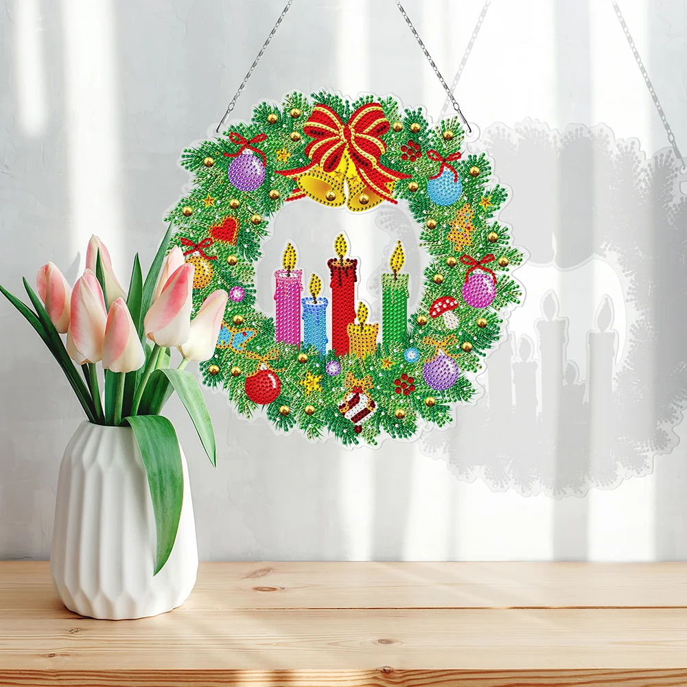 DIY Diamond Painting Art Hanging Wreath - Candle