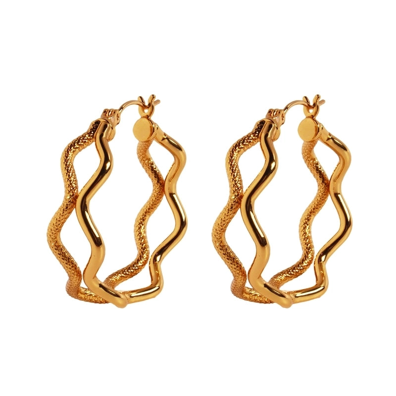 1 Pair Exaggerated Cool Style Waves Layered Plating Brass 24K Gold Plated Earrings