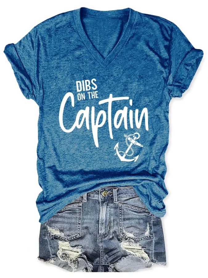 V-neck Dibs On The Captain Anchor Print T-Shirt
