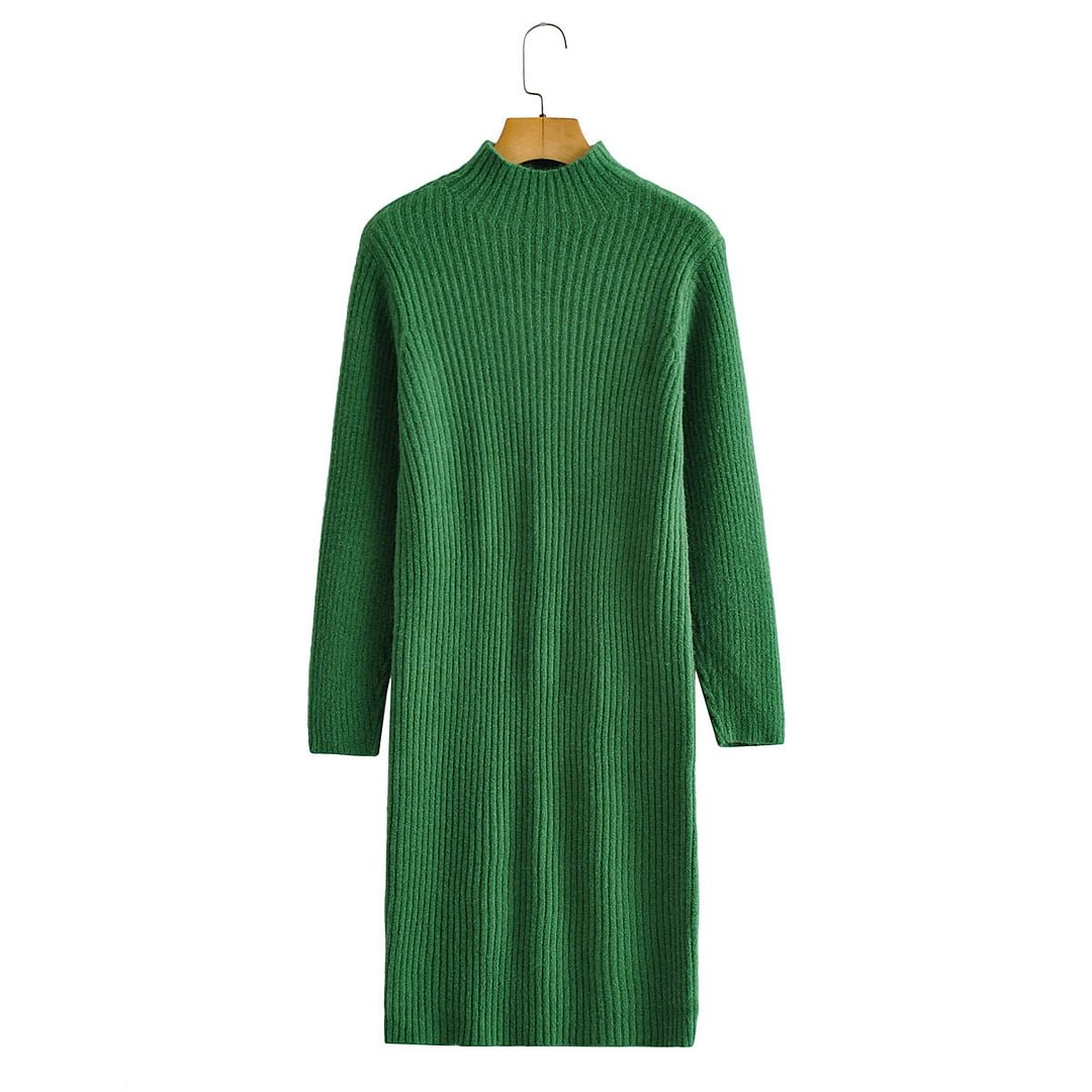 Pullover Half Turtleneck Loose Midi Knitted Dress