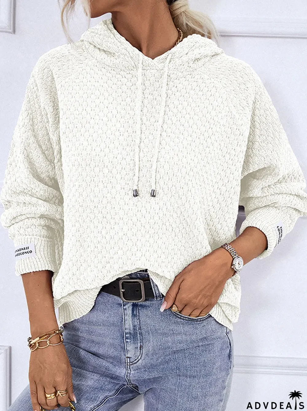 Women Long Sleeve Hooded Lace-up Sweaters