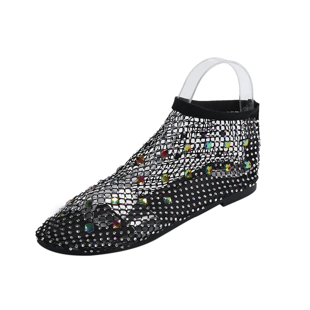 Yyvonne Summer New Color Water Drill Flat Beach Sandals Large Size Breathable Mesh Hollow Women Sandals