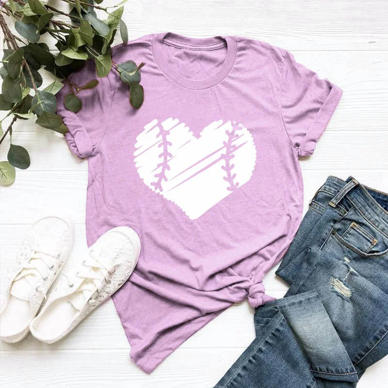 Heart-shaped Floral Round Neck Short Sleeves T-shirt