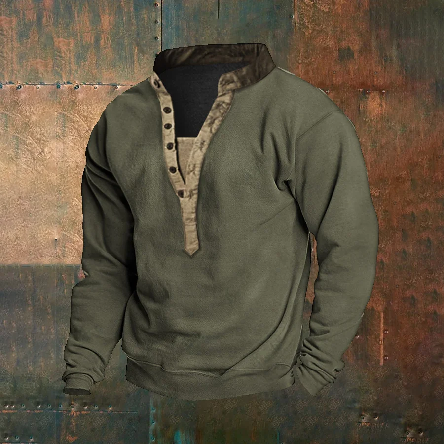 Stand Collar Chest Button Plush Solid Color Sweatshirt