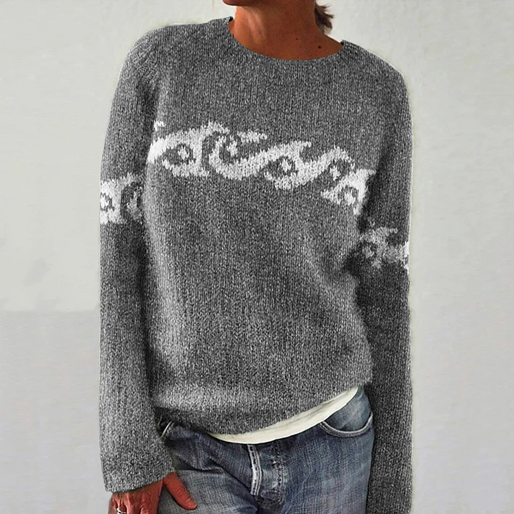 Retro Surf Jacquard Knit Crew Neck Sweater