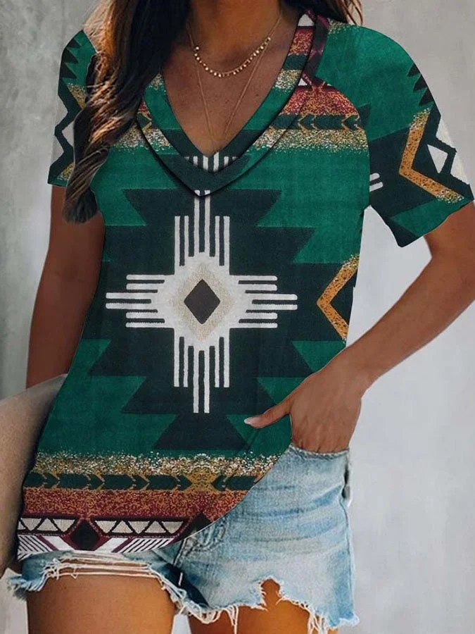 Vintage Western Print Short Sleeve T-Shirt