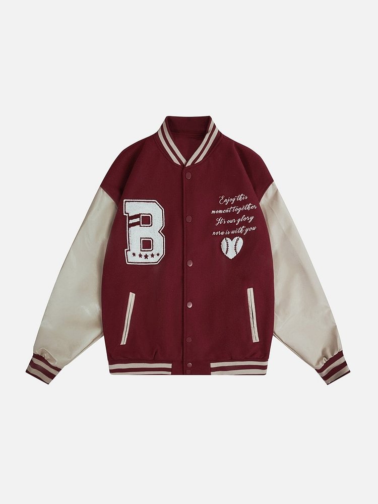 "B" Embroidery Patchwork Varsity Jacket