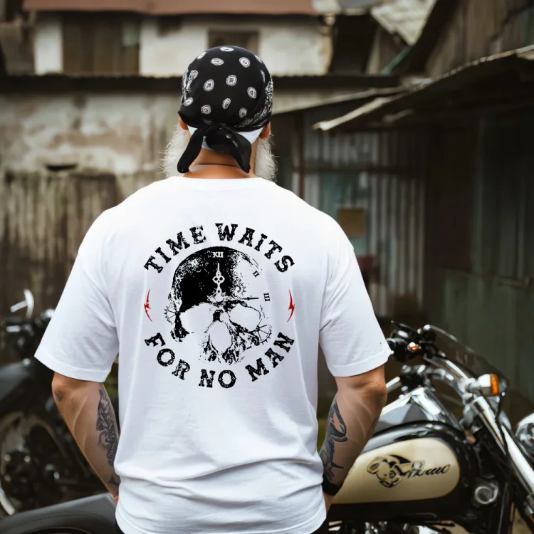 TIME WAITS FOR NO MAN Skull Clock Print Men's T-Shirt, Boomer Custom Year Of Birth T shirt, Cotton Tee Shirt