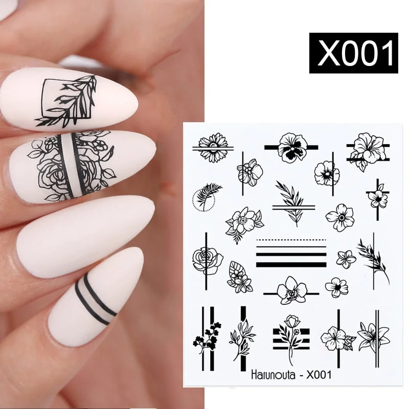 Harunouta Flower Leaf Tree Water Decals Fruit Summer Alphabet Geometry Nail Art Sliders Wraps Decoration For Nail Art Manicuring