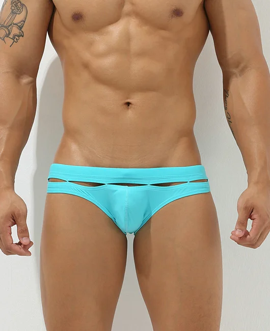 Vacation Low Waist Cut Out Solid Swimming Briefs 
