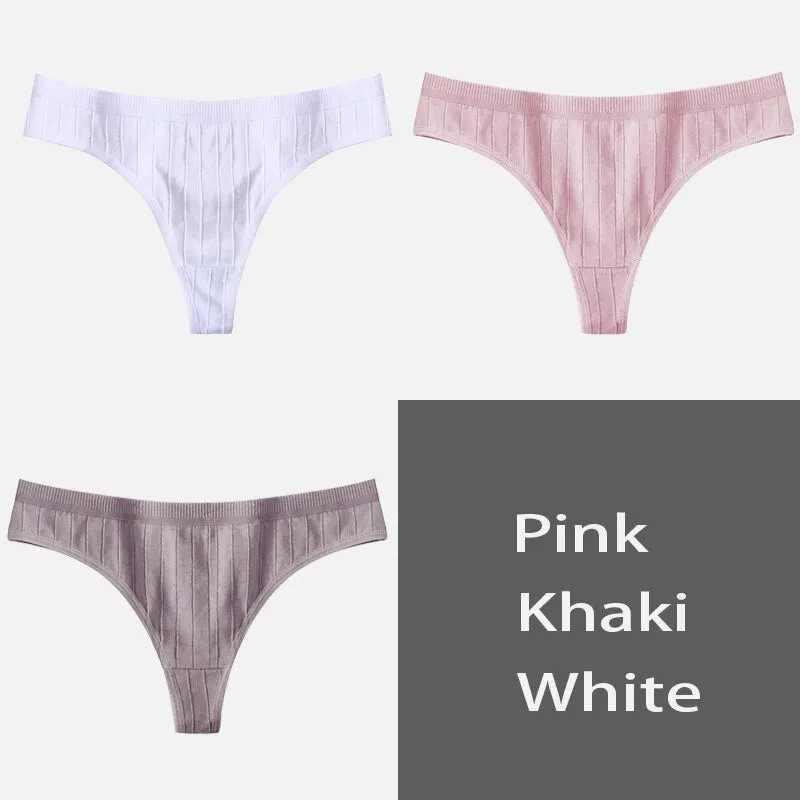 FINETOO Women's Underpants Sexy Lingerie Cotton G-String 3Pcs Panties Comfortable Thong Low-Rise Underwear Women String Intimate