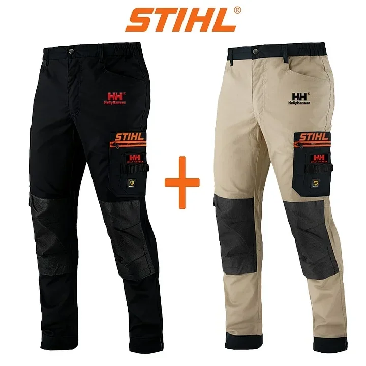 Wodoodporne i wiatroszczelne spodnie męskie marek Helly Hansen® i STIHL® idealnie nadają się do aktywności na świeżym powietrzu i wypoczynku.
