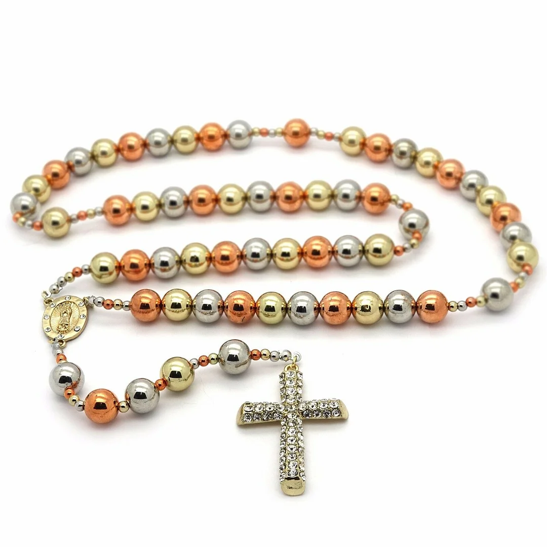 3 Tone Crystal Beads Guadalupe Rosary & Cross Pendants-VESSFUL