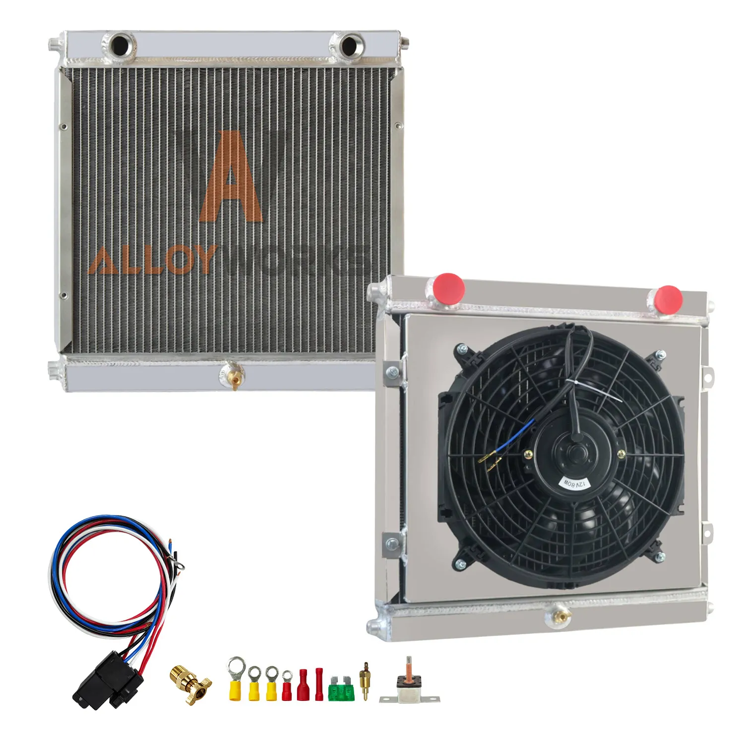 Alloyworks 4 Row Aluminum Radiator with Shroud fan Relay fit Dragster ...