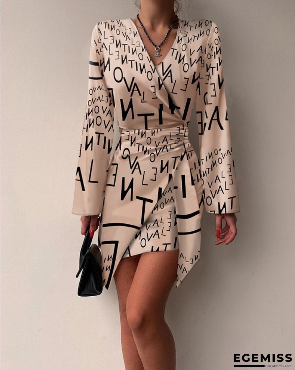 Light Temperament Women's V-neck Irregular Skirt Dress | EGEMISS