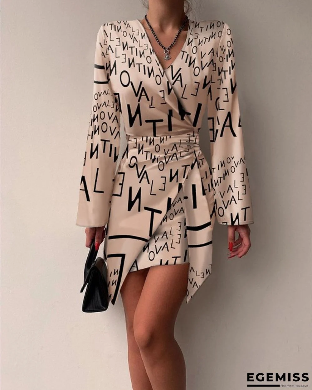 Light Temperament Women's V-neck Irregular Skirt Dress | EGEMISS