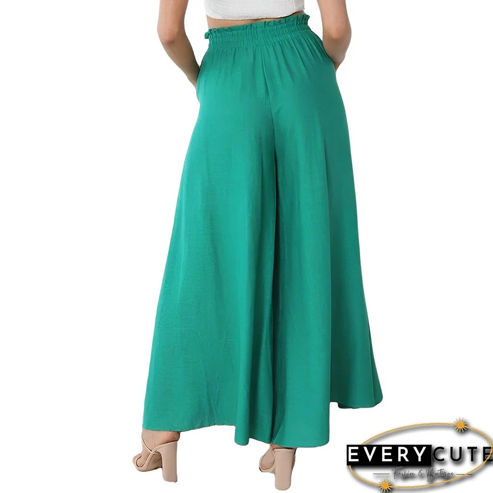 Dark Blue High Waist Elastic Waistband Long Culottes
