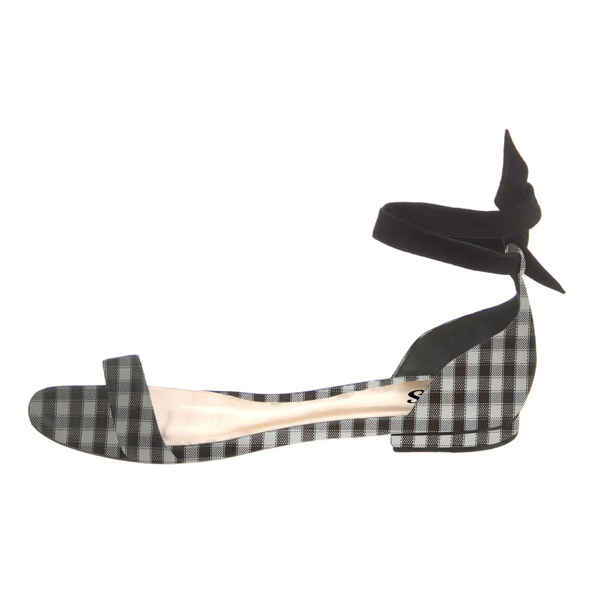 Brown Plaid Open-Toe Ankle Strap Casual Flat Sandals for Women Nicepairs