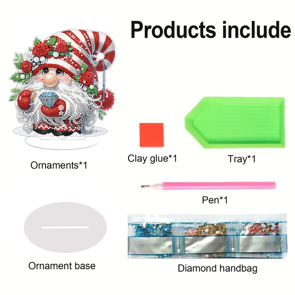 DIY Love Rose Gnome Single-Sided Acrylic Diamond Painting Tabletop Ornament for Home Office Desktop Decor