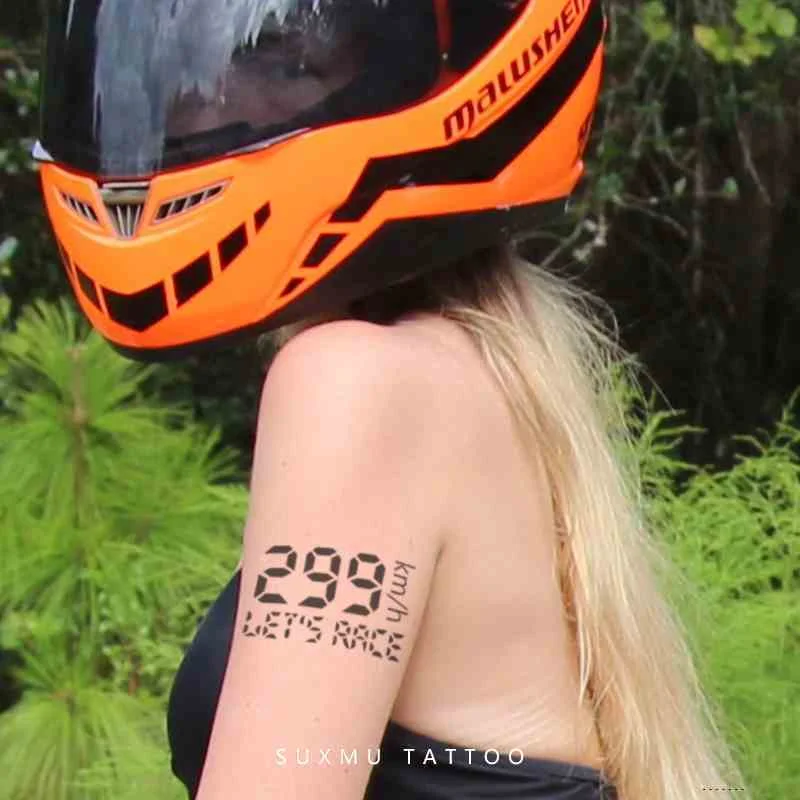 Wrist Motorcycle Speed Tattoo Stickers Waterproof Durable Men and Women Locomotive Burst Number 299km Dark Temporary Tattoo Art
