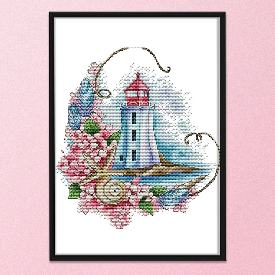 Kit Point De Croix Phare - Toile 14ct, Modèle Paysage Marin, Neuf