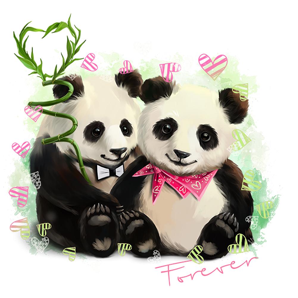 

25*25CM - Panda Loves - Round Drill Diamond Painting, 501 Original