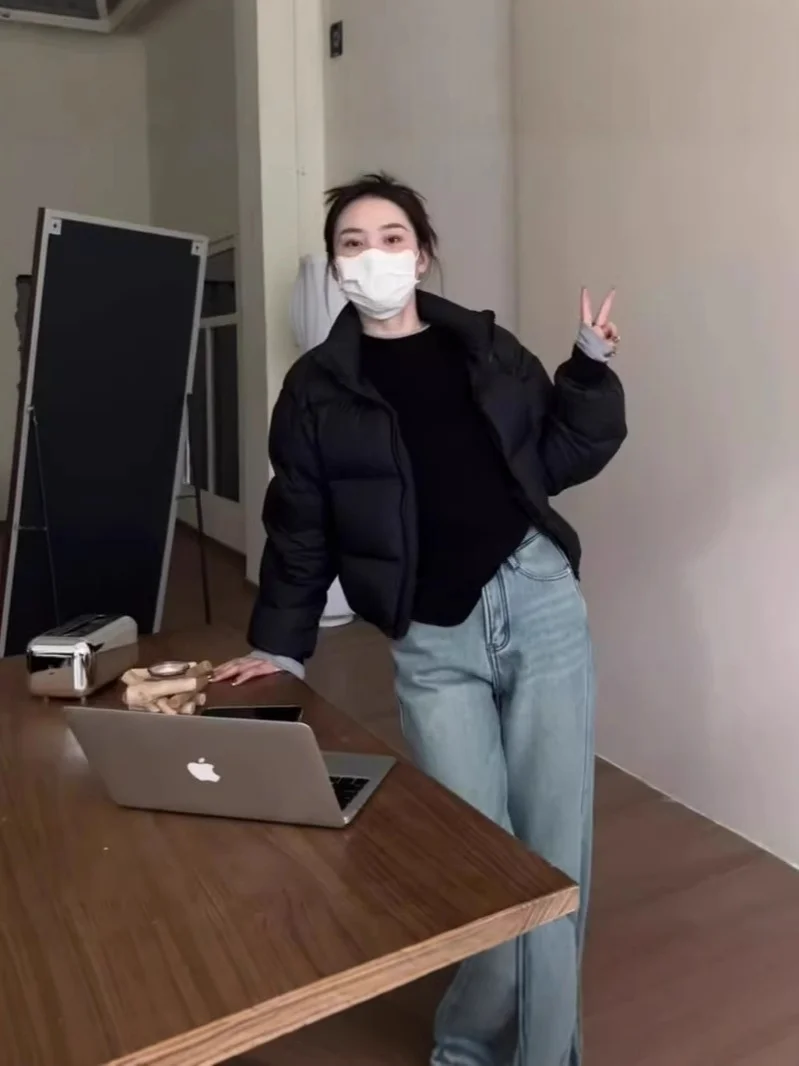 Woherb White Duck Down Jacket Female Short Short Winter 2024 New Korean Version Loose Advanced Sense Bread Coat-Outfit Ideas